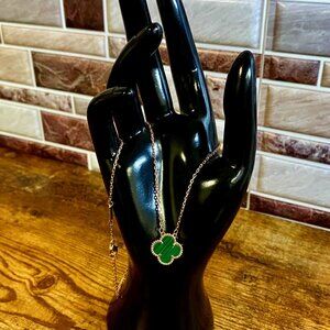 Alhambra Vintage Green Clover Rose Gold Necklace